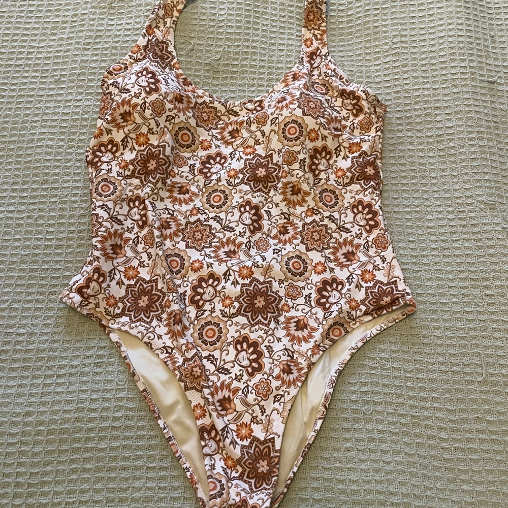 Rhythm. Brown and Cream Floral One-Piece Swimsuit